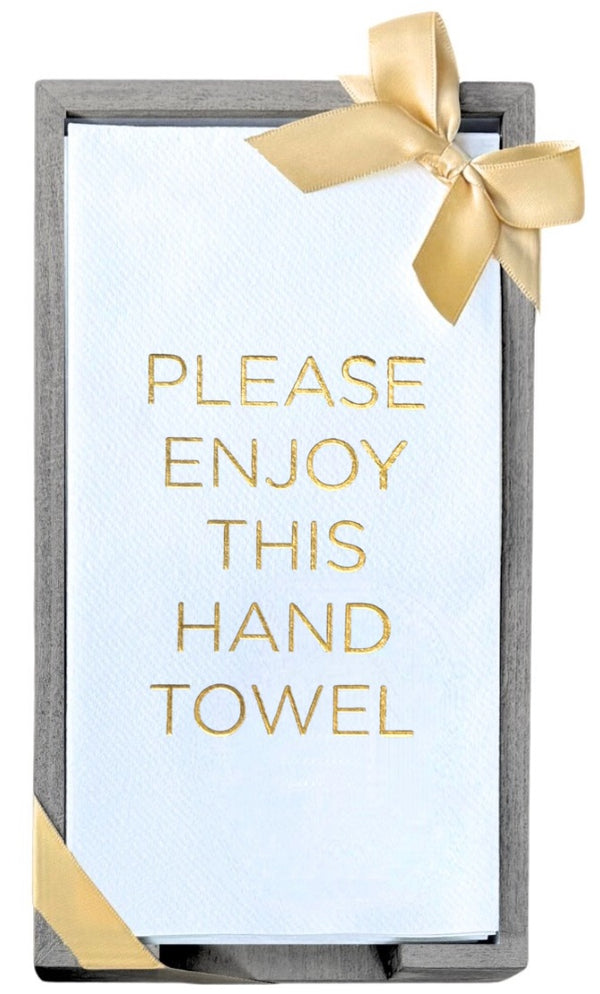 Please Enjoy Smoked Oak Tray with Guest Towels