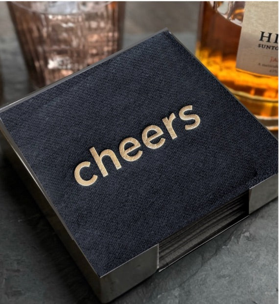 Cheers (black) Brass Plated Cocktail Napkin Hostess Set