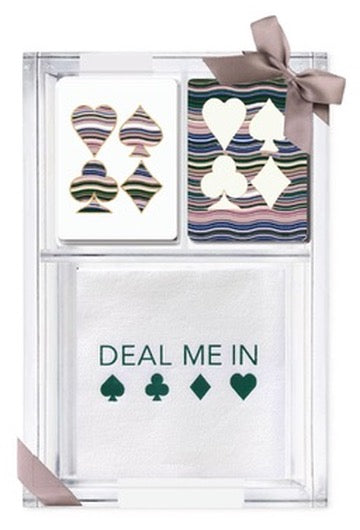 Deal Me In Acrylic Game Time Gift Set--white and dusty rose cards