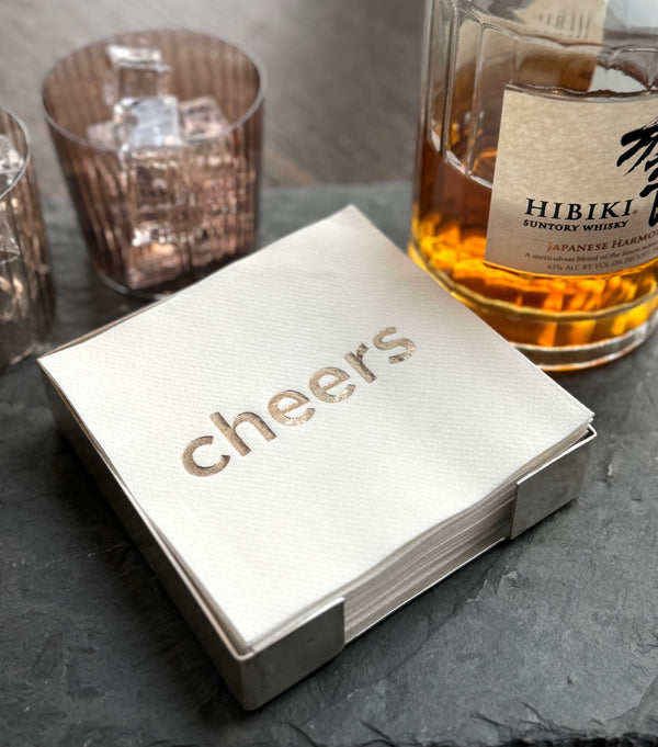 Cheers Silver Plated Cocktail Napkin Hostess Set