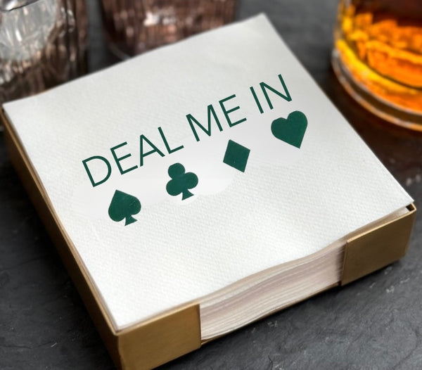 Deal Me In (Pine Green) Brass Plated Cocktail Napkin Hostess Set