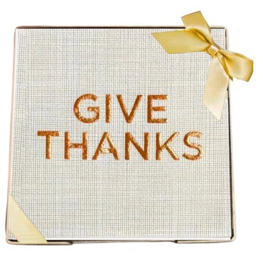 Give Thanks (linen) Brass Plated Cocktail Napkin Hostess Set