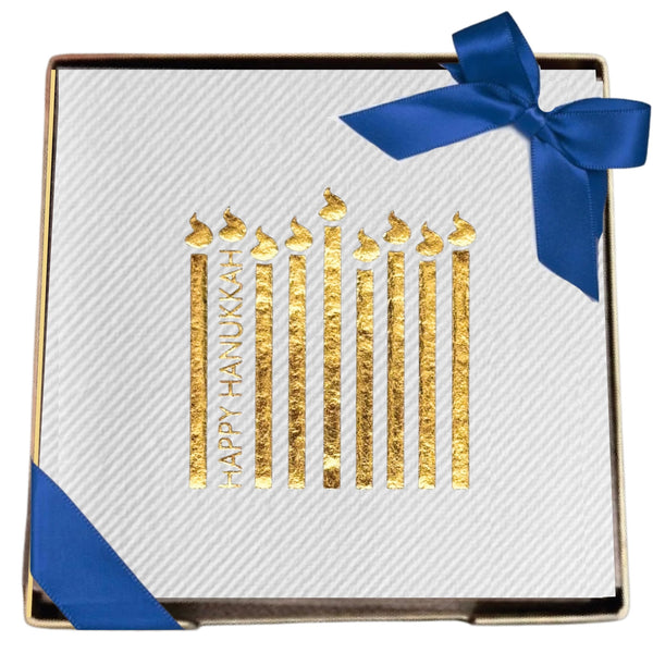 Hanukah Candles Brass Plated Cocktail Napkin Hostess Set