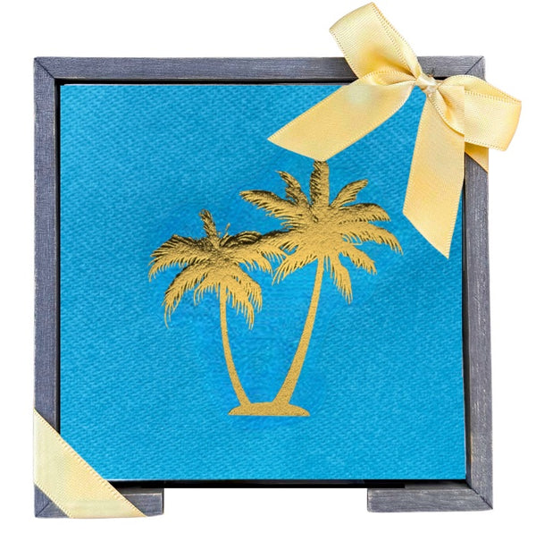 Palm Trees Smoked Oak Cocktail Napkin Hostess Set