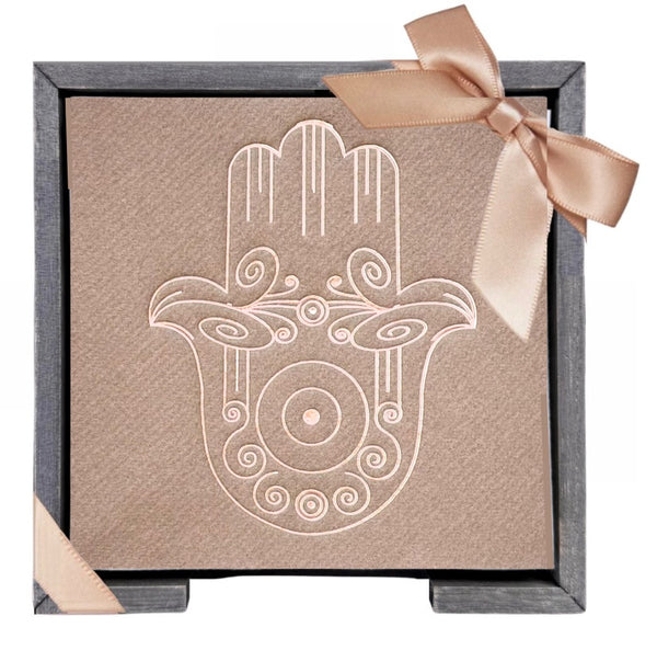 Hamsa Smoked Oak Cocktail Napkin Hostess Set