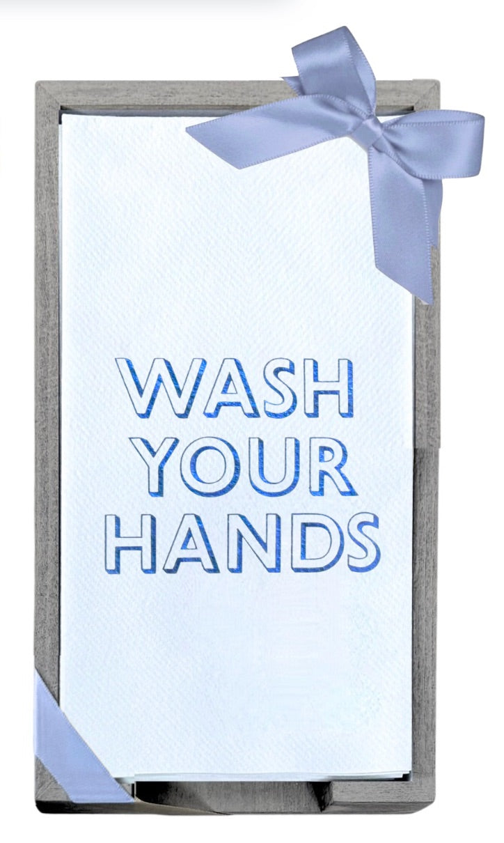 Wash Your Hands Smoked Oak Tray with Guest Towels