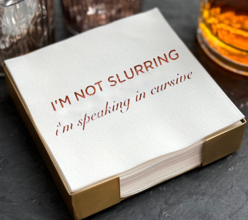 I'm Not Slurring Brass Plated Cocktail Napkin Hostess Set