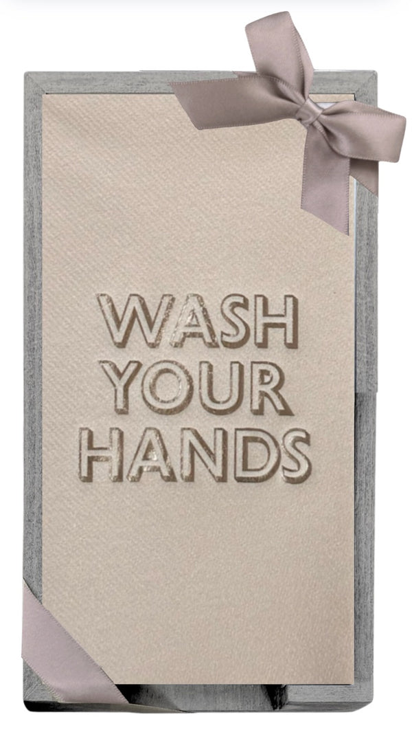 Wash Your Hands (Pebble) Smoked Oak Tray with Guest Towels