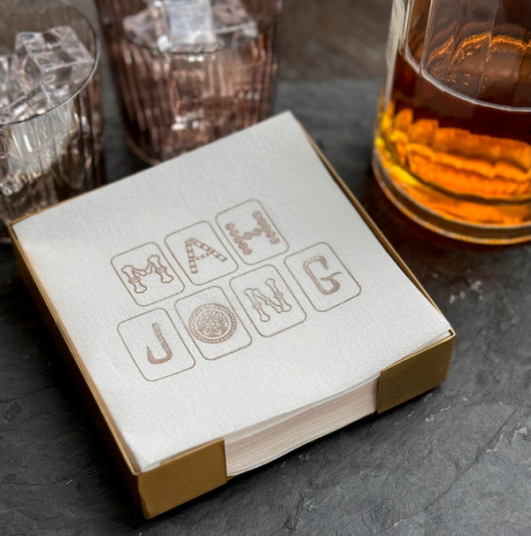Mah Jong Brass Plated Cocktail Napkin Hostess Set