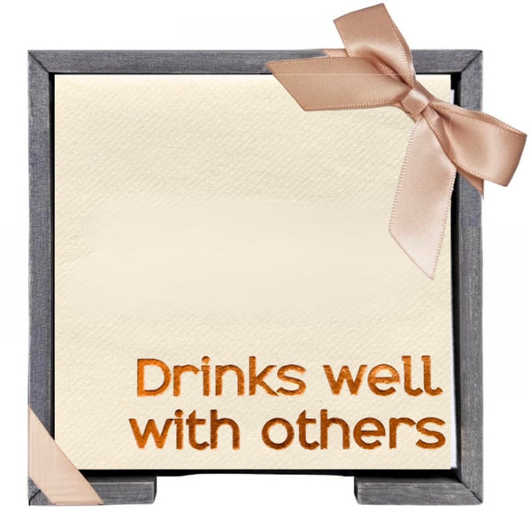 Drinks Well With Others Smoked Oak Cocktail Napkin Hostess Set