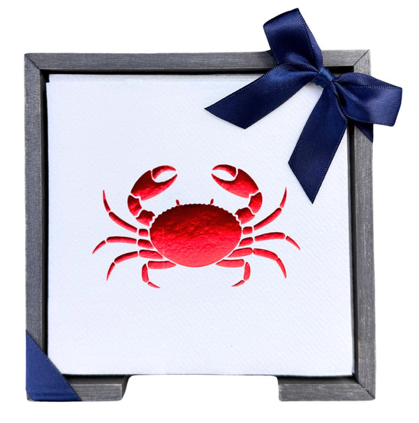 Red Crab Smoked Oak Cocktail Napkin Hostess Set