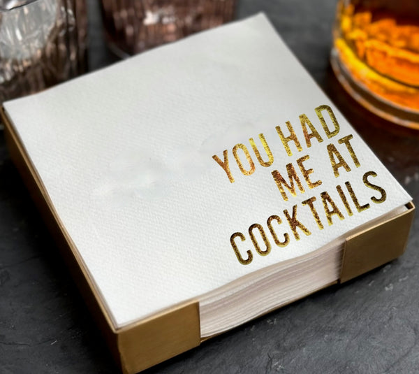 You Had Me At Cocktails Brass Plated Cocktail Napkin Hostess Set