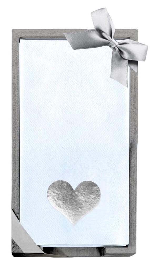 Silver Heart Smoked Oak Tray with Guest Towels