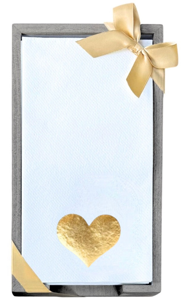 Gold Heart Smoked Oak Tray with Guest Towels