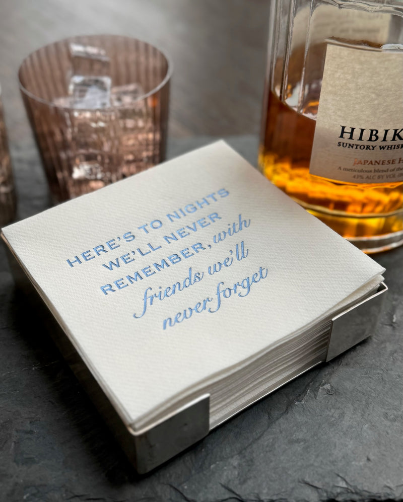 Here's to Nights Silver Plated Cocktail Napkin Hostess Set