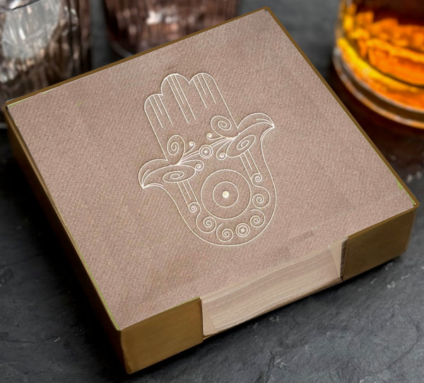 Hamsa Brass Plated Cocktail Napkin Hostess Set