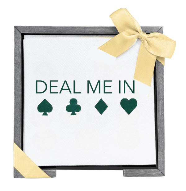 Deal Me In Pine Green Smoked Oak Cocktail Napkin Hostess Set