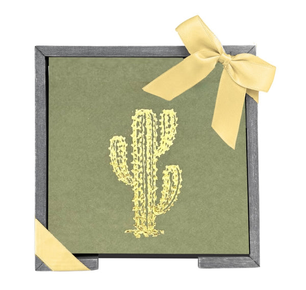 Green Cactus Smoked Oak Cocktail Napkin Hostess Set