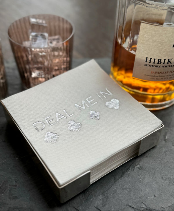 Deal Me In Silver Plated Cocktail Napkin Hostess Set