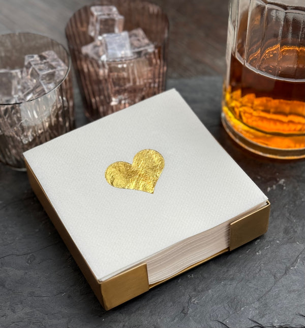 Gold Heart Brass Plated Cocktail Napkin Hostess Set