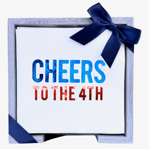 Cheers to the 4th Smoked Oak Cocktail Napkin Hostess Set