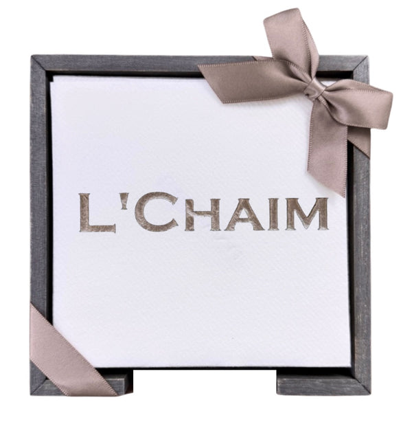L'Chaim Smoked Oak Cocktail Napkin Hostess Set