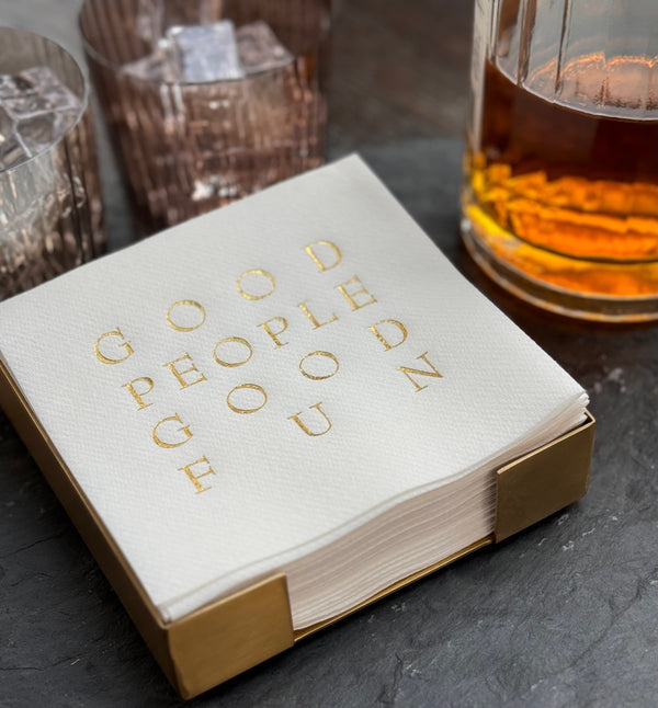 Good People Good Fun Brass Plated Cocktail Napkin Hostess Set