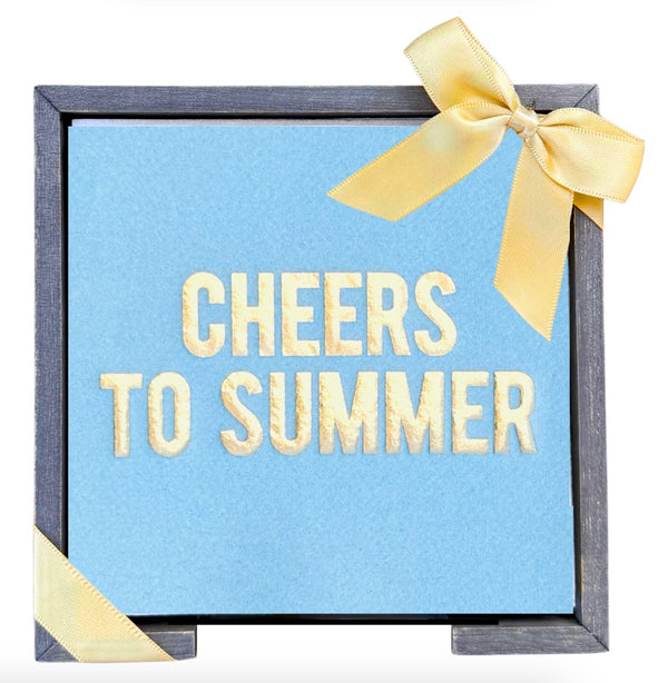 Cheers to Summer Smoked Oak Cocktail Napkin Hostess Set
