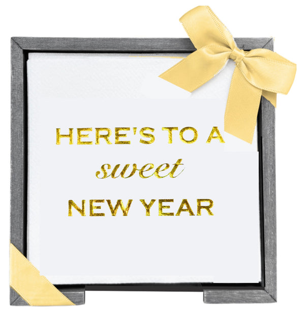 Here's to a Sweet New Year Smoked Oak Cocktail Napkin Hostess Set