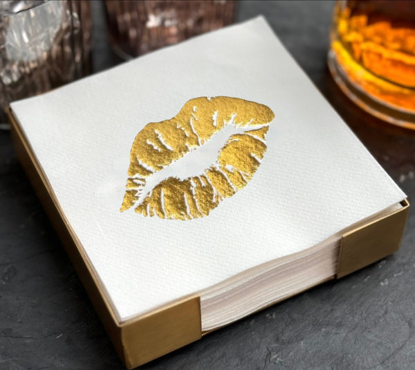 Gold Smooch Brass Plated Cocktail Napkin Hostess Set
