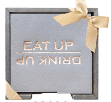 Eat Up/Drink Up Smoked Oak Cocktail Napkin Hostess Set