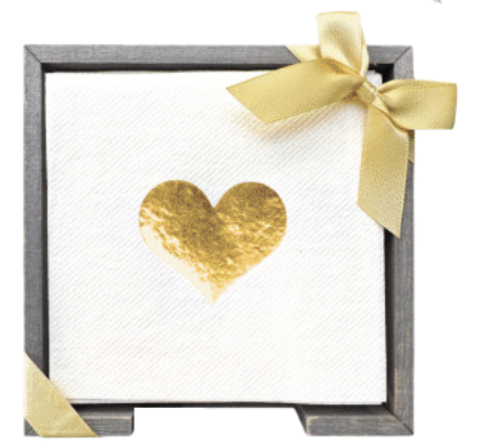 Gold Heart Smoked Oak Cocktail Napkin Hostess Set